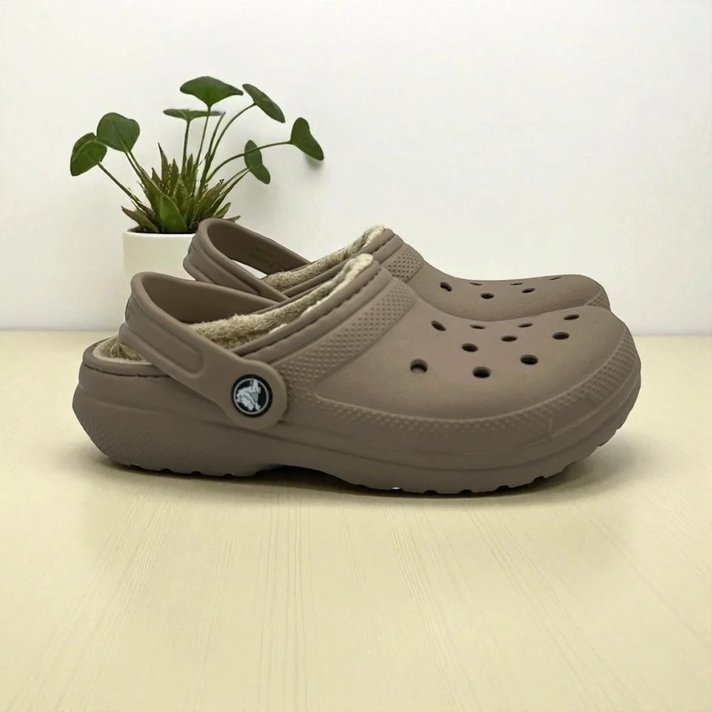 CROCS Kids Classic Lined Tan Rubber Clogs Slip On Shoes Size 3
